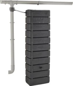 Regenton Muurtank, Grandval 300L, Antraciet Kunststof, Imitatiehout, Met Gootaansluitset Inbegrepen -Beroemde Tuinonderhouds Winkel 1023x1200