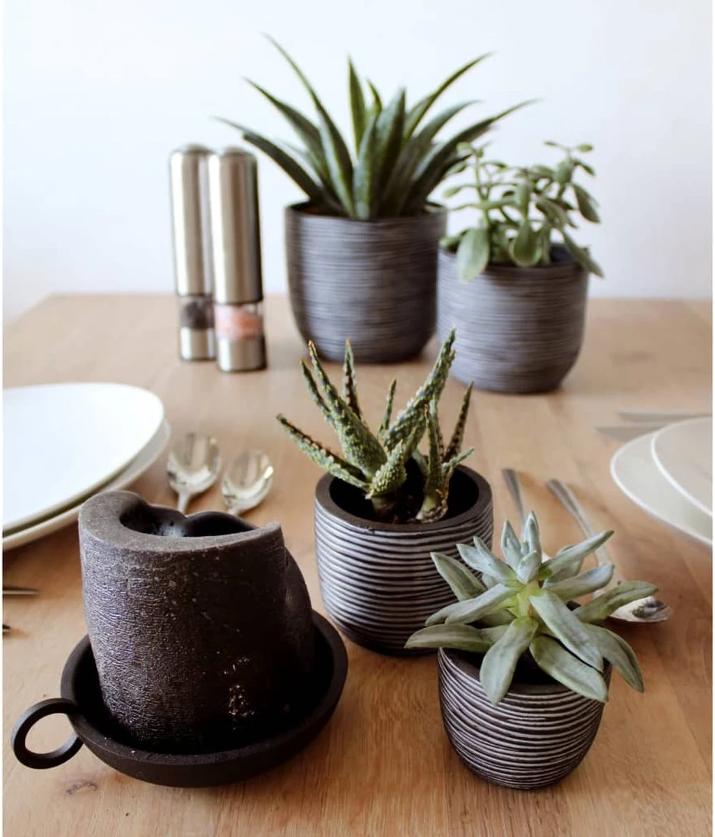 Capi Europe - Set Van 4 - Bloempot Binnen - Rib Antraciet 6 Capi Europe - Set Van 4 - Bloempot Binnen - Rib Antraciet - Afbeelding 6