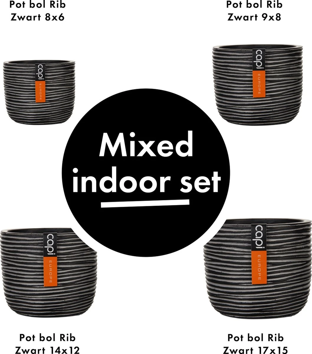 Capi Europe - Set Van 4 - Bloempot Binnen - Rib Antraciet 3 Capi Europe - Set Van 4 - Bloempot Binnen - Rib Antraciet - Afbeelding 3
