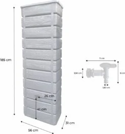 Regenton Muurtank, Grandval 300L, Antraciet Kunststof, Imitatiehout, Met Gootaansluitset Inbegrepen -Beroemde Tuinonderhouds Winkel 1122x1200