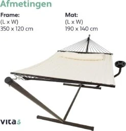Vita5 Hangmat Met Standaard En Spreidstok – 2 Persoons – Incl. Bekerhouder - Afneembaar Kussen – Uv-bestendig – Beige -Beroemde Tuinonderhouds Winkel 1152x1200