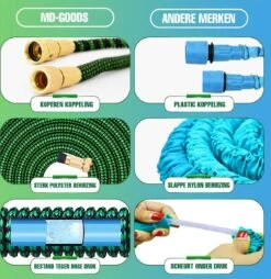 MD-Goods ® Super Sterk Uitrekbare Tuinslang Tot 30 Meter + GRATIS Tas En Koppelstuk - Tuinsproeier - Tuin Besproeien - Waterslang - Sproeikop - Groen - Flexibel Elastisch -Beroemde Tuinonderhouds Winkel 1169x1200