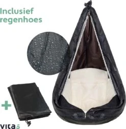 Vita5 Macramé Hangstoel - Voor Binnen En Buiten - Zonder Standaard - Incl. Kussen, Boekenvak En Beschermhoes - Tot 150kg - Beige -Beroemde Tuinonderhouds Winkel 1171x1200