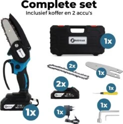 NovarGarden® Mini Kettingzaag NG1 - Met 2x Accu - Takkenzaag - Snoeizaag - Electrisch - Handzaag - Boomzaag - 21V -Beroemde Tuinonderhouds Winkel 1193x1200 1