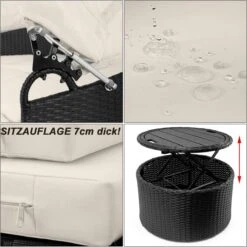 Casaria Polyrattan Zonne-Eiland Ø185cm – Incl. Kussens - Zwart Crème -Beroemde Tuinonderhouds Winkel 1198x1200