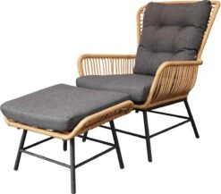 BUITEN Living Dex Wicker Loungestoel Tuin Incl. Wicker Voetenbank | Wicker + Aluminium | Bamboe Antraciet -Beroemde Tuinonderhouds Winkel 1200x1056