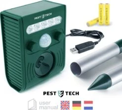 Pest-Tech PT-221 | Ultrasone Kattenverjager Op Zonneenergie | Kattenschrik | Marterverjager | Dierenverjager | Kattenafweermiddel | Ongedierte Verjager - Met USB Oplaadkabel -Beroemde Tuinonderhouds Winkel 1200x1089 2
