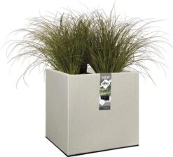 Elho Vivo Structure Finish Vierkant 40 - Plantenbak Voor Binnen & Buiten - Ø 39 X H 41 - Grijs/Warm Grijs -Beroemde Tuinonderhouds Winkel 1200x1095