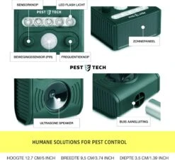 Pest-Tech PT-221 | Ultrasone Kattenverjager Op Zonneenergie | Kattenschrik | Marterverjager | Dierenverjager | Kattenafweermiddel | Ongedierte Verjager - Met USB Oplaadkabel -Beroemde Tuinonderhouds Winkel 1200x1104