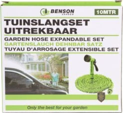 Benson - Tuinslang - Fexibel - 10 Meter - Tuinslang Met Koppeling - Spuitpistool - Groen -Beroemde Tuinonderhouds Winkel 1200x1105