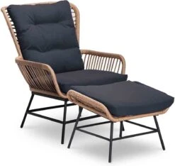 BUITEN Living Dex Wicker Loungestoel Tuin Incl. Wicker Voetenbank | Wicker + Aluminium | Bamboe Antraciet -Beroemde Tuinonderhouds Winkel 1200x1139