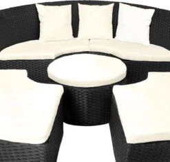 Casaria Polyrattan Zonne-Eiland Ø185cm – Incl. Kussens - Zwart Crème -Beroemde Tuinonderhouds Winkel 1200x1144