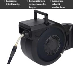 Buxibo - Wandslangenbox 20 Meter + 2 Meter - Tuinslang Met Haspel - 9 Sproei Standen - Slangenhouder 180° Draaibaar - Tuinslanghaspel Zwart+ Gratis Sproeier - Zwart -Beroemde Tuinonderhouds Winkel 1200x1161