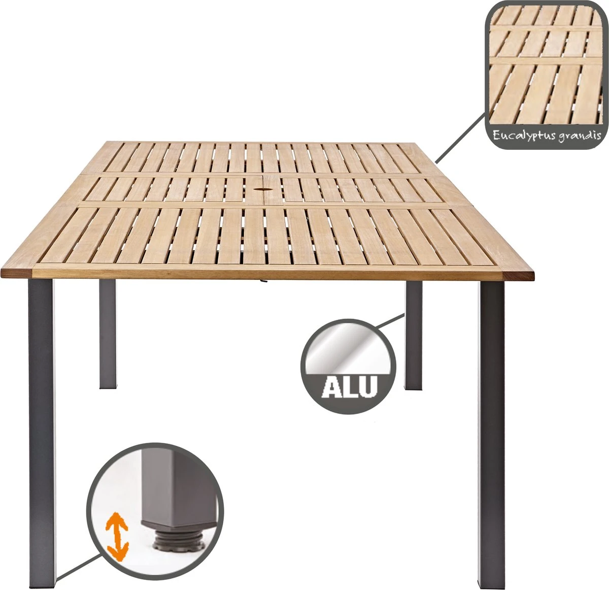 NATERIAL - Uitschuifbare Tuintafel ORIS - Uitschuifbare Tafel Voor 6 Tot 8 Personen - 180-240x100 Cm - Aluminium - Hout Eucalyptus 2 NATERIAL - Uitschuifbare Tuintafel ORIS - Uitschuifbare Tafel Voor 6 Tot 8 Personen - 180-240x100 Cm - Aluminium - Hout Eucalyptus - Afbeelding 2