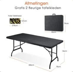 Lenx Klaptafel - Inklapbare Tafel - Opvouwbare Tuintafel - Vouwtafel - Inclusief Handvat En 2 Tafelkleden - 180x75x74cm - 6 Tot 8 Personen -Beroemde Tuinonderhouds Winkel 1200x1179 1