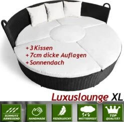 Casaria Polyrattan Zonne-Eiland Ø185cm – Incl. Kussens - Zwart Crème -Beroemde Tuinonderhouds Winkel 1200x1184