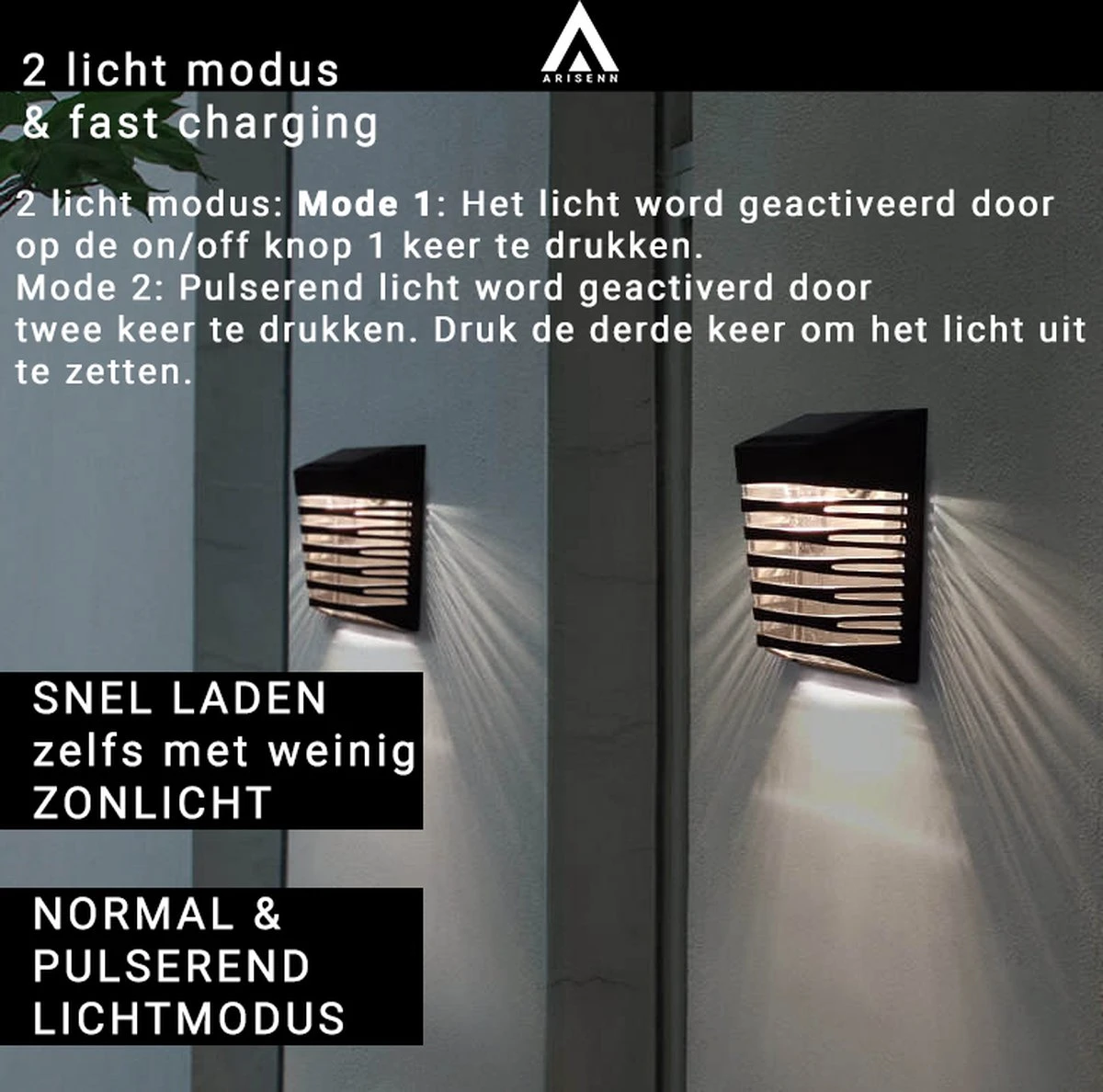 Arisenn® Crystal Solar Buitenlamp - IP65 Waterdicht - Prachtige Solar Technologie Monokristal Zonnepaneel Wandlamp - 3000K Warm Wit (sfeervol) - Tuinverlichting Op Zonne-energie | Schutting Wand Licht 4 Arisenn® Crystal Solar Buitenlamp - IP65 Waterdicht - Prachtige Solar Technologie Monokristal Zonnepaneel Wandlamp - 3000K Warm Wit (sfeervol) - Tuinverlichting Op Zonne-energie | Schutting Wand Licht - Afbeelding 4
