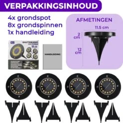 Shutterlight® 16 LED Solar Grondspot - Tuinverlichting - Zonlichtsensor - Zonne-energie - Matte Zwart - Warm Wit Licht - 4 Stuks - Buiten -Beroemde Tuinonderhouds Winkel 1200x1194 2