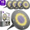 Shutterlight® 16 LED Solar Grondspot - Tuinverlichting - Zonlichtsensor - Zonne-energie - Matte Zwart - Warm Wit Licht - 4 Stuks - Buiten