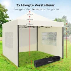 LifeGoods Partytent - 3x3 M - Zijwanden - Easy Up - Opvouwbaar - Waterdicht - Draagtas Met Wieltjes - Beige -Beroemde Tuinonderhouds Winkel 1200x1200 107