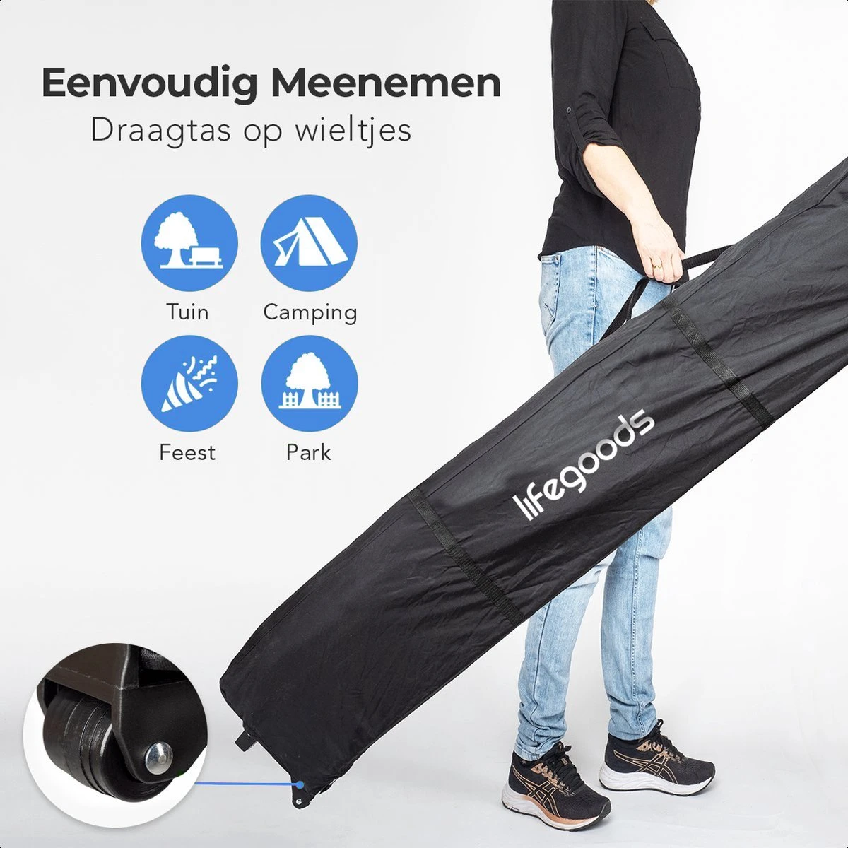 LifeGoods Partytent - 3x4.5 M - Zijwanden - Easy Up - Opvouwbaar - Waterdicht - Draagtas Met Wieltjes - Donkergrijs 2 LifeGoods Partytent - 3x4.5 M - Zijwanden - Easy Up - Opvouwbaar - Waterdicht - Draagtas Met Wieltjes - Donkergrijs - Afbeelding 2