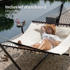 Vita5 Hangmat Met Standaard En Spreidstok – 2 Persoons – Incl. Bekerhouder - Afneembaar Kussen – Uv-bestendig – Beige -Beroemde Tuinonderhouds Winkel 1200x1200 161