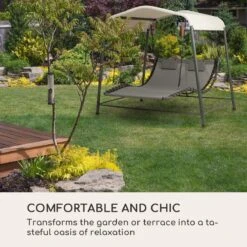 Blumfeldt Palermo Schommelbank - Hollywoodschommel 130 X 207 Cm - Ligbed Met Dak - Schommelstoel Voor 2 Personen - Tuinbank Inclusief Nekkussens - Stalen Frame En Polyester Dak - Grijs -Beroemde Tuinonderhouds Winkel 1200x1200 180