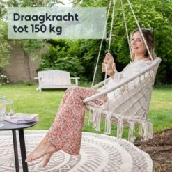 Vita5 Macramé Hangstoel - Voor Binnen En Buiten - Zonder Standaard - Incl. Kussen, Boekenvak En Beschermhoes - Tot 150kg - Beige -Beroemde Tuinonderhouds Winkel 1200x1200 196