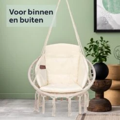 Vita5 Macramé Hangstoel - Voor Binnen En Buiten - Zonder Standaard - Incl. Kussen, Boekenvak En Beschermhoes - Tot 150kg - Beige -Beroemde Tuinonderhouds Winkel 1200x1200 197