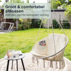 Vita5 Macramé Hangstoel - Voor Binnen En Buiten - Zonder Standaard - Incl. Kussen, Boekenvak En Beschermhoes - Tot 150kg - Beige -Beroemde Tuinonderhouds Winkel 1200x1200 198