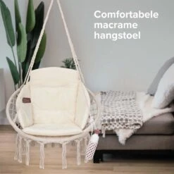 Vita5 Macramé Hangstoel - Voor Binnen En Buiten - Zonder Standaard - Incl. Kussen, Boekenvak En Beschermhoes - Tot 150kg - Beige -Beroemde Tuinonderhouds Winkel 1200x1200 199