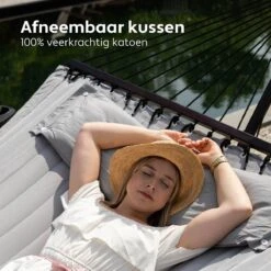 Vita5 Hangmat Met Standaard En Spreidstok – 2 Persoons – Incl. Bekerhouder - Afneembaar Kussen – Uv-bestendig – Lichtgrijs -Beroemde Tuinonderhouds Winkel 1200x1200 223
