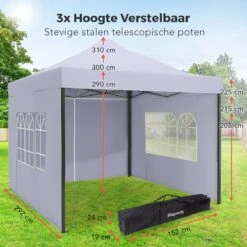 LifeGoods Partytent - 3x3 M - Zijwanden - Easy Up - Opvouwbaar - Waterdicht - Draagtas Met Wieltjes - Donkergrijs -Beroemde Tuinonderhouds Winkel 1200x1200 23