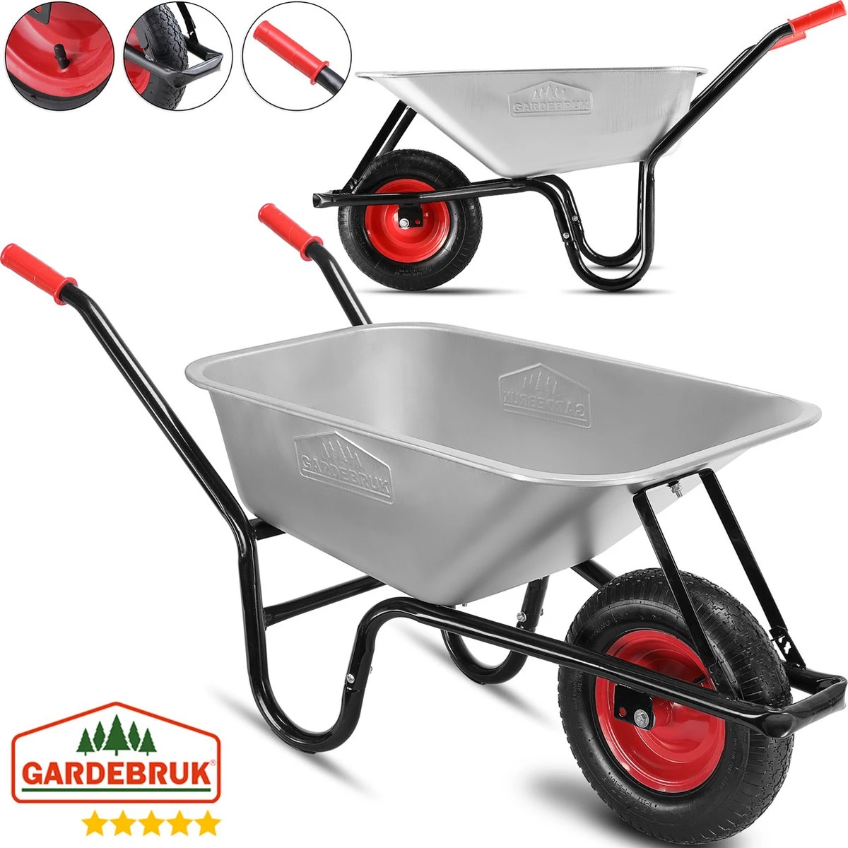 Gardebruk Kruiwagen 100L - Luchtband - 250kg Draagkracht Zilver 12 Gardebruk Kruiwagen 100L - Luchtband - 250kg Draagkracht Zilver - Afbeelding 12