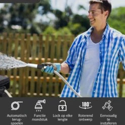 Buxibo - Wandslangenbox 20 Meter + 2 Meter - Tuinslang Met Haspel - 9 Sproei Standen - Slangenhouder 180° Draaibaar - Tuinslanghaspel Zwart+ Gratis Sproeier - Zwart -Beroemde Tuinonderhouds Winkel 1200x1200 416