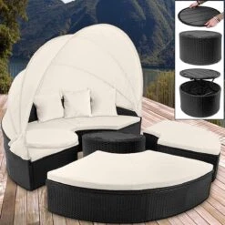 Casaria Polyrattan Zonne-Eiland Ø185cm – Incl. Kussens - Zwart Crème -Beroemde Tuinonderhouds Winkel 1200x1200 5