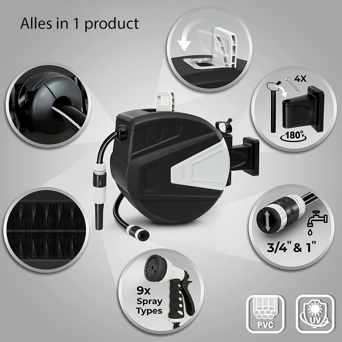 Sens Design Slanghaspel - Tuinslang Haspel - Automatisch - Zwart - 30m 7 Sens Design Slanghaspel - Tuinslang Haspel - Automatisch - Zwart - 30m - Afbeelding 7