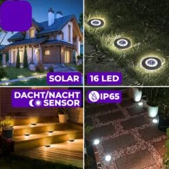Shutterlight® 16 LED Solar Grondspot - Tuinverlichting - Zonlichtsensor - Zonne-energie - Matte Zwart - Warm Wit Licht - 4 Stuks - Buiten -Beroemde Tuinonderhouds Winkel 1200x1200 659
