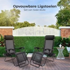 LifeGoods Opvouwbare Tuinstoelen - Verstelbaar Zonnescherm - 2 Stuks - 30°-90° Verstelbaar - Metaal - Zwart -Beroemde Tuinonderhouds Winkel 1200x1200 80