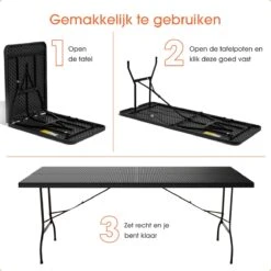Lenx Klaptafel - Inklapbare Tafel - Opvouwbare Tuintafel - Vouwtafel - Inclusief Handvat En 2 Tafelkleden - 180x75x74cm - 6 Tot 8 Personen -Beroemde Tuinonderhouds Winkel 1200x1200 92