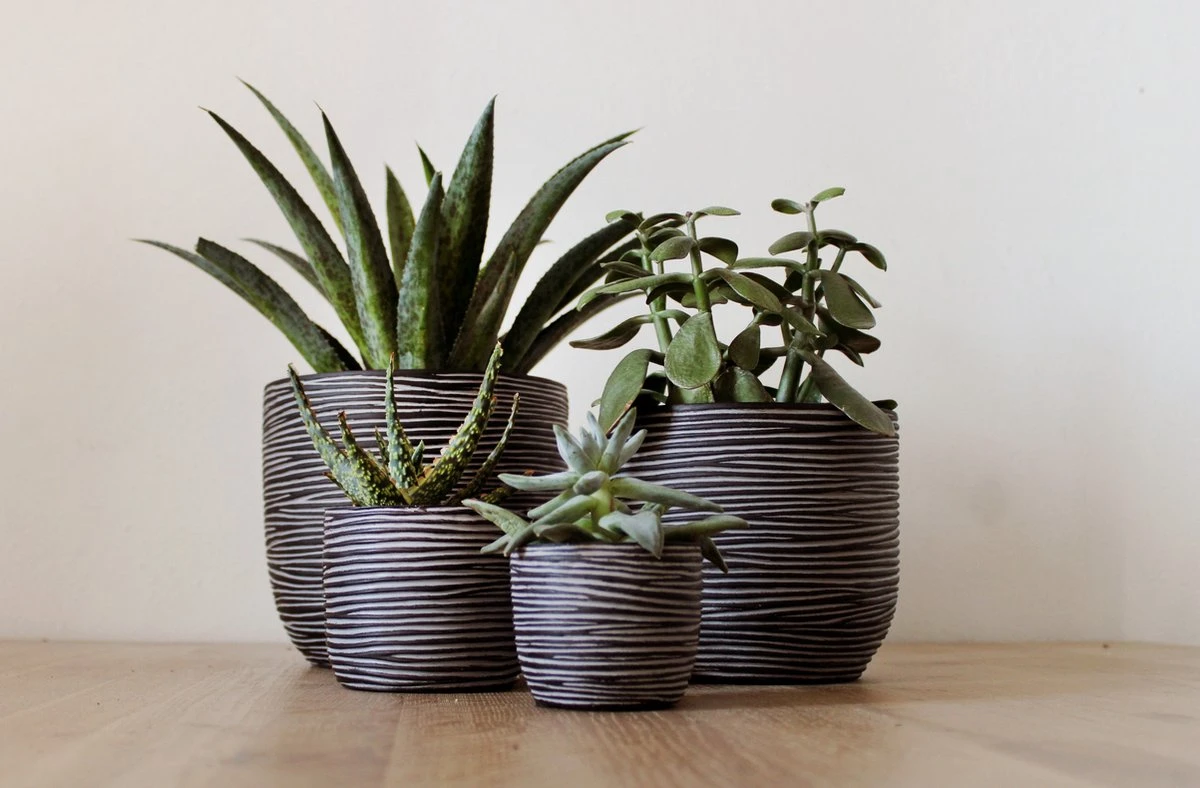 Capi Europe - Set Van 4 - Bloempot Binnen - Rib Antraciet 2 Capi Europe - Set Van 4 - Bloempot Binnen - Rib Antraciet - Afbeelding 2