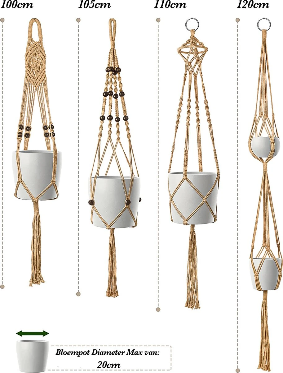 4 Stuks Luxe Jute Plantenhangers - Boho Handgeweven Katoen Hangpot Voor Binnen/Buiten - Hangende Bloempot Met Kralen - Macramé Touw/Koord Hangplant Houder - Bohemian Wandhanger Decoratie - Plant Hanger - Verticale Tuin Bloempothouder Planthanger 8 4 Stuks Luxe Jute Plantenhangers - Boho Handgeweven Katoen Hangpot Voor Binnen/Buiten - Hangende Bloempot Met Kralen - Macramé Touw/Koord Hangplant Houder - Bohemian Wandhanger Decoratie - Plant Hanger - Verticale Tuin Bloempothouder Planthanger - Afbeelding 8