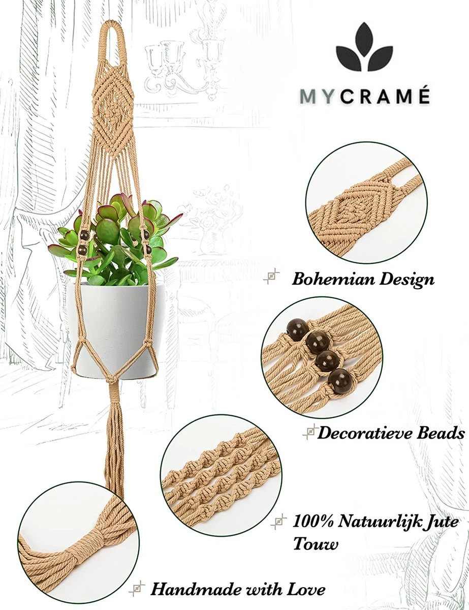 4 Stuks Luxe Jute Plantenhangers - Boho Handgeweven Katoen Hangpot Voor Binnen/Buiten - Hangende Bloempot Met Kralen - Macramé Touw/Koord Hangplant Houder - Bohemian Wandhanger Decoratie - Plant Hanger - Verticale Tuin Bloempothouder Planthanger 5 4 Stuks Luxe Jute Plantenhangers - Boho Handgeweven Katoen Hangpot Voor Binnen/Buiten - Hangende Bloempot Met Kralen - Macramé Touw/Koord Hangplant Houder - Bohemian Wandhanger Decoratie - Plant Hanger - Verticale Tuin Bloempothouder Planthanger - Afbeelding 5